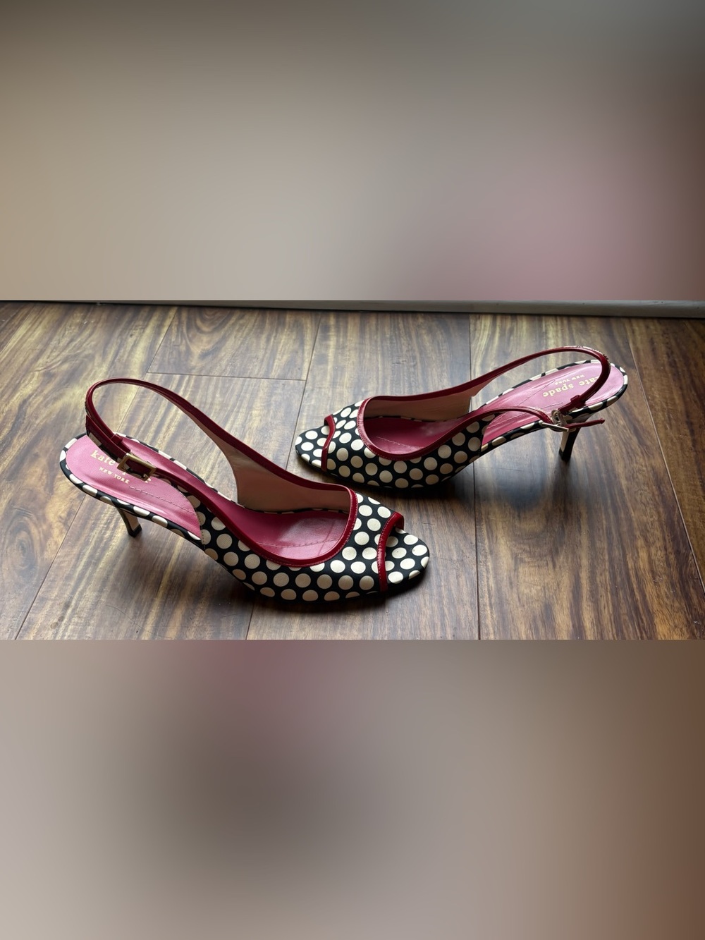 Kate Spade NY Black & White Fabric slingback peep-toe heels Women’s 9.5 - Picture 4 of 5